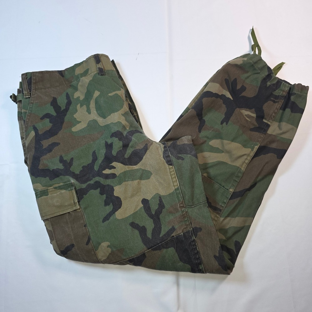Vintage Woodland Camo Cargo Pants Military Style Tactical Utility Trousers 35x28